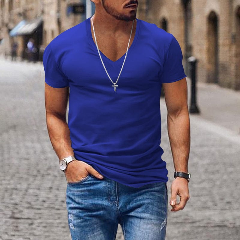 aesido Men's V Neck Solid Color Casual Short Sleeved T Shirt