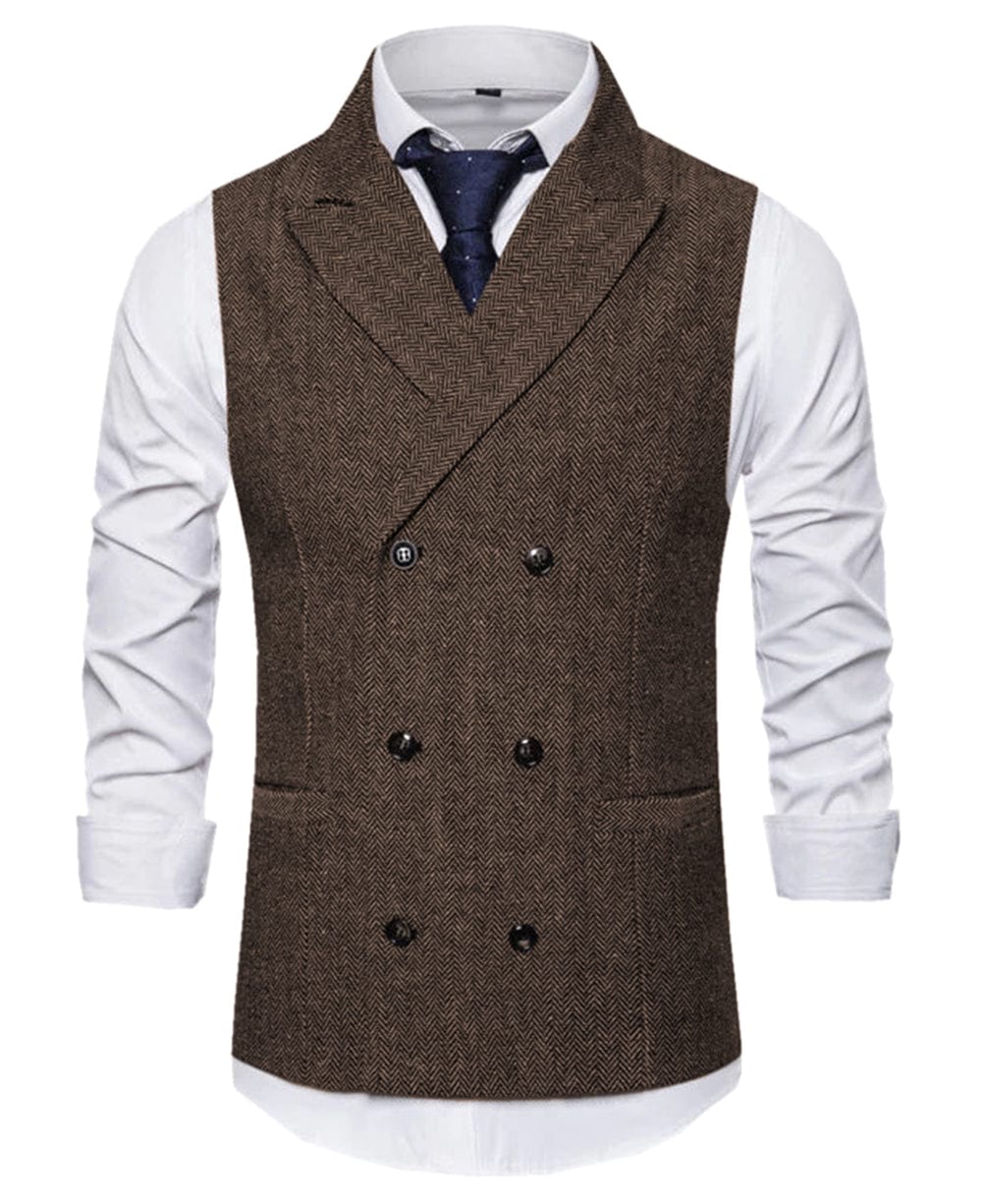 aesido Men's Vest Double Breasted Peak Lapel Waistcoat