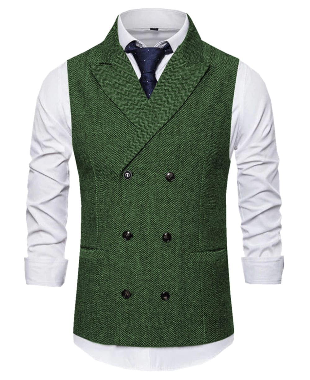 aesido Men's Vest Double Breasted Peak Lapel Waistcoat