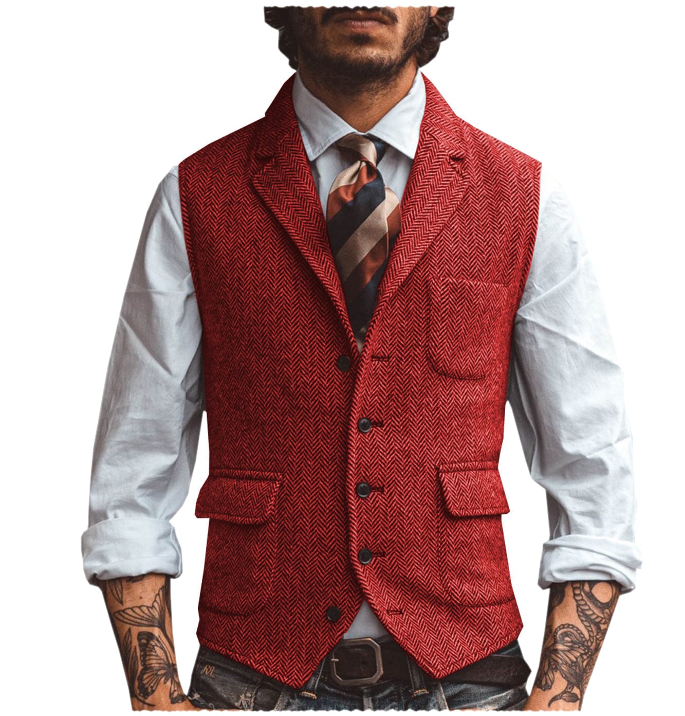 aesido Men's Vest Notch Lapel Single Breasted Waistcoat