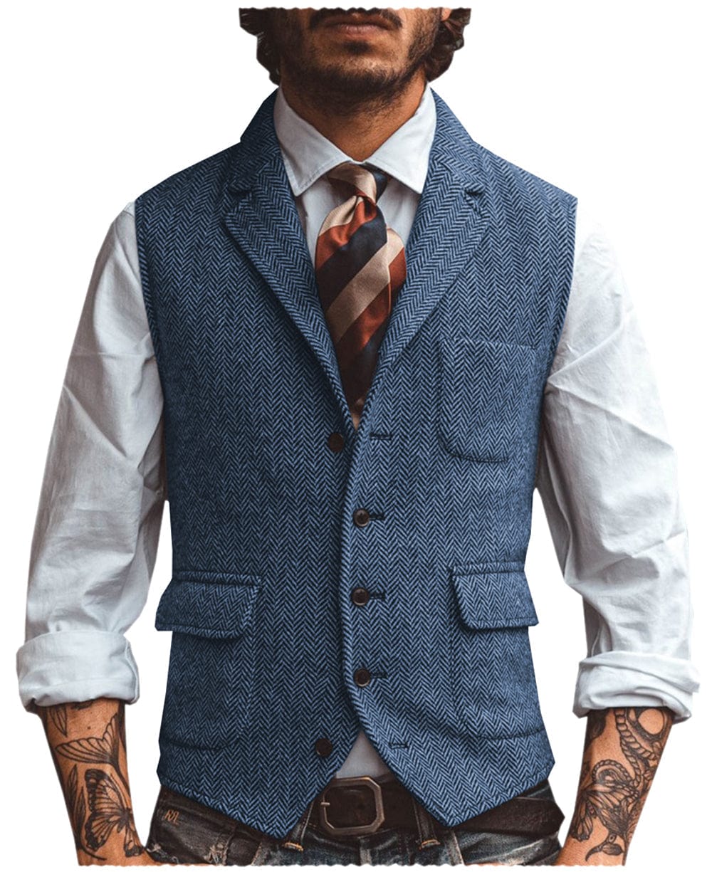 aesido Men's Vest Notch Lapel Single Breasted Waistcoat