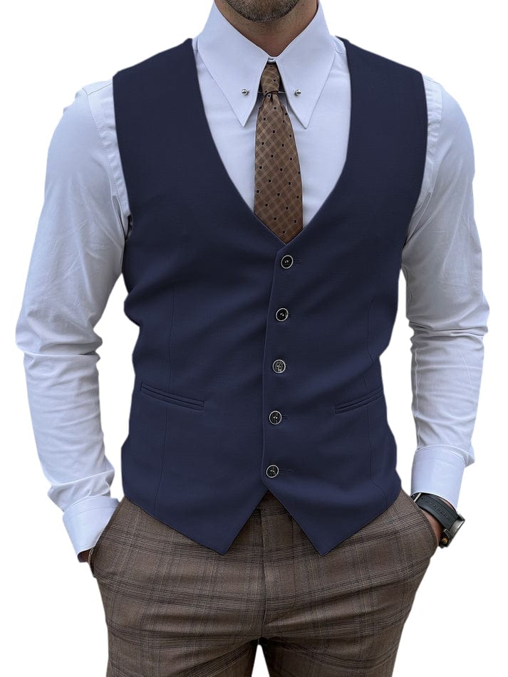 aesido Men's Vest Single Breasted Business Casual V Neck Waistcoat