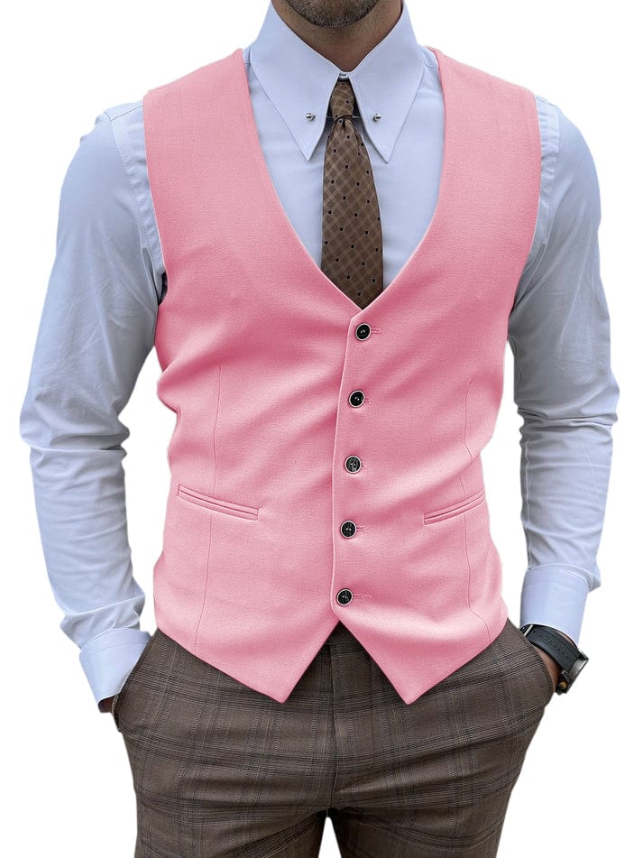 aesido Men's Vest Single Breasted Business Casual V Neck Waistcoat