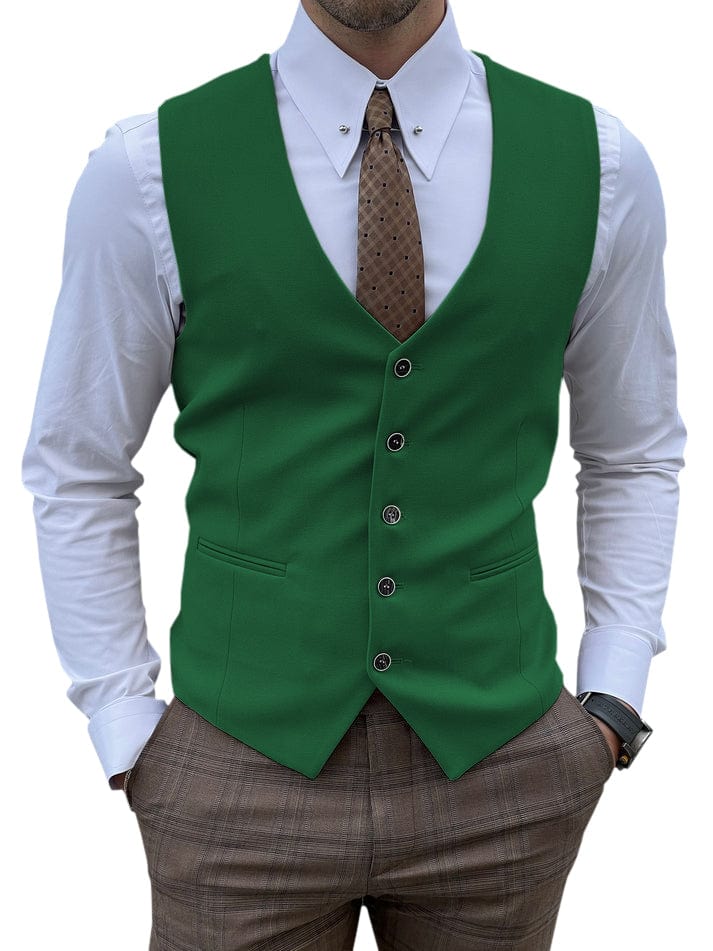 aesido Men's Vest Single Breasted Business Casual V Neck Waistcoat