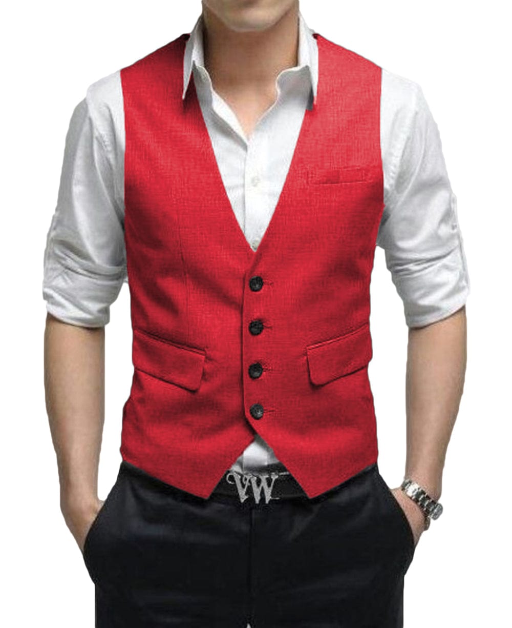 aesido Men's Vest Single Breasted V Neck Waistcoat