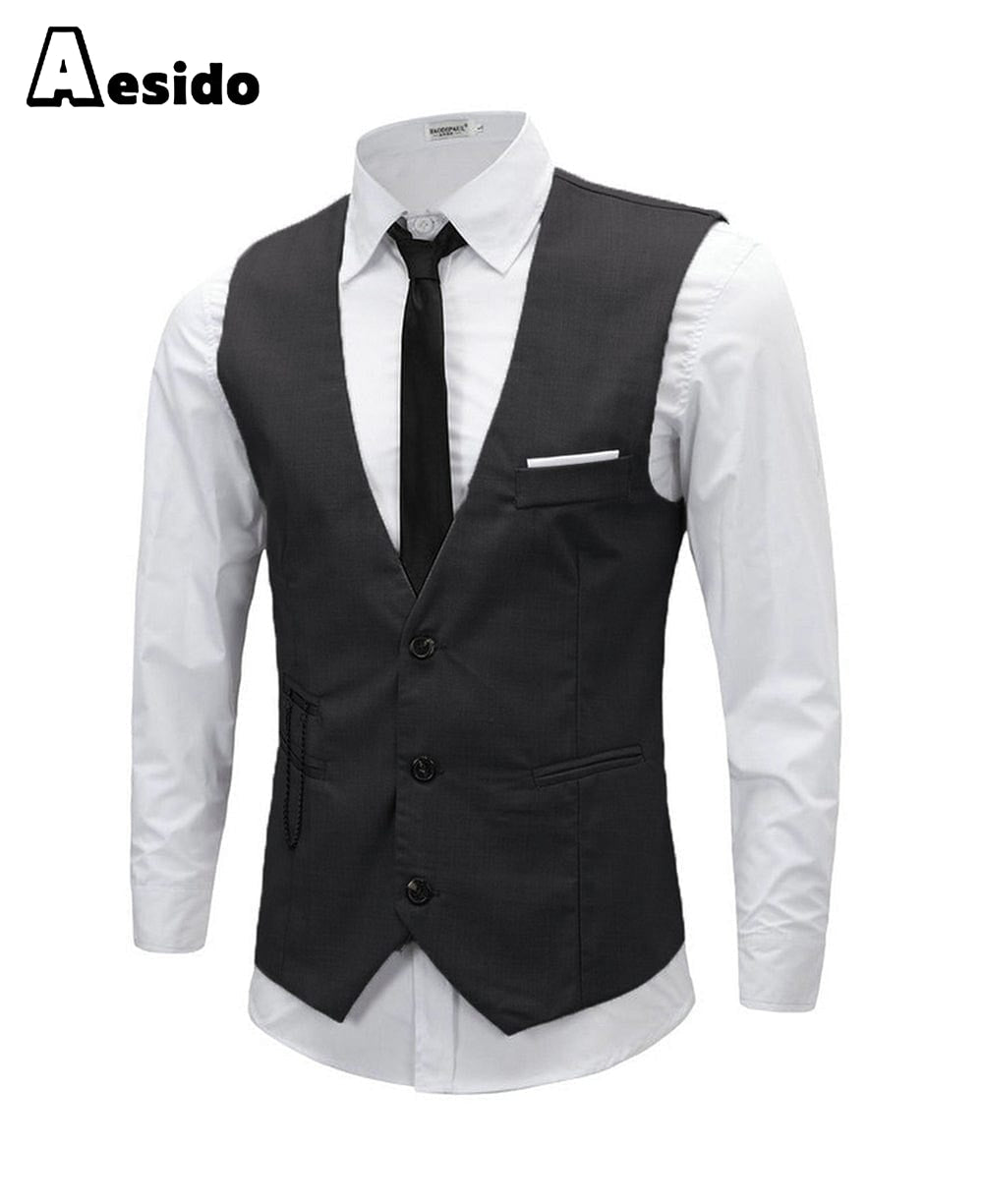 aesido Men's Vest Single Breasted V Neck Waistcoat