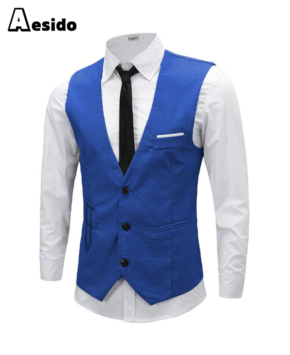 aesido Men's Vest Single Breasted V Neck Waistcoat