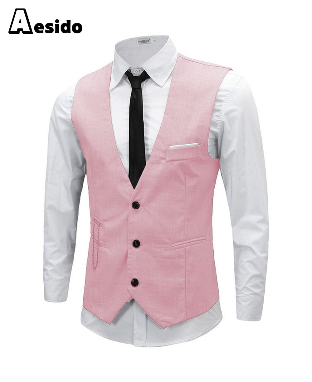 aesido Men's Vest Single Breasted V Neck Waistcoat