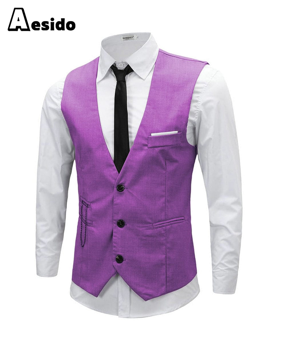 aesido Men's Vest Single Breasted V Neck Waistcoat