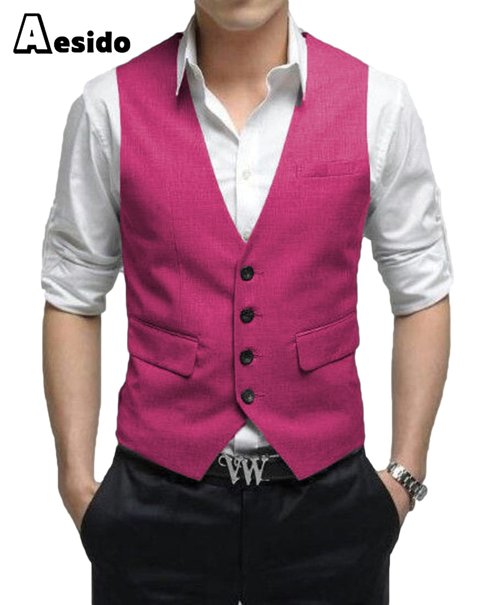 aesido Men's Vest Single Breasted V Neck Waistcoat