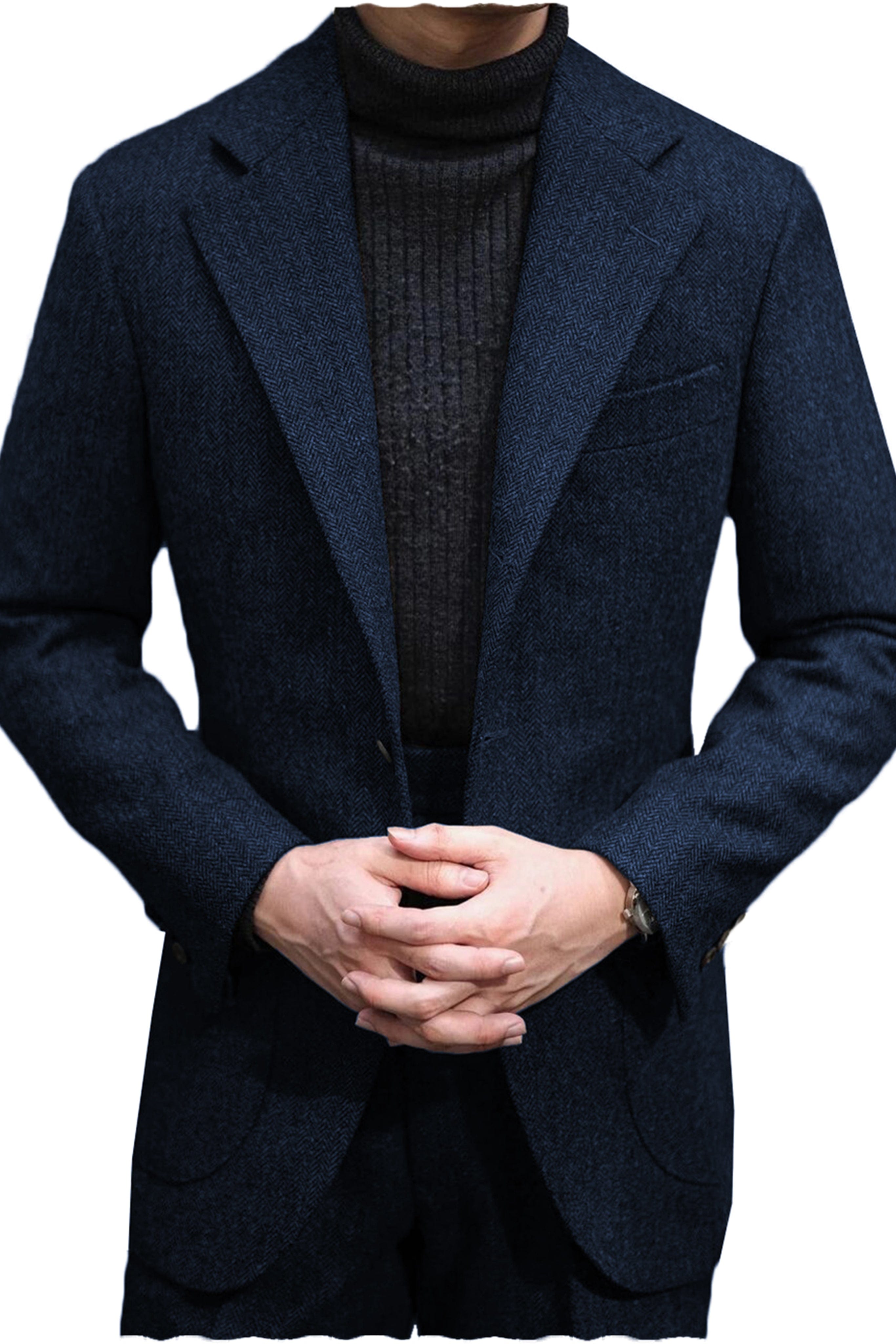 aesido Men's Wool Tweed Suit 2 Piece Peak Lapel Blazer（Blazer+Pants）