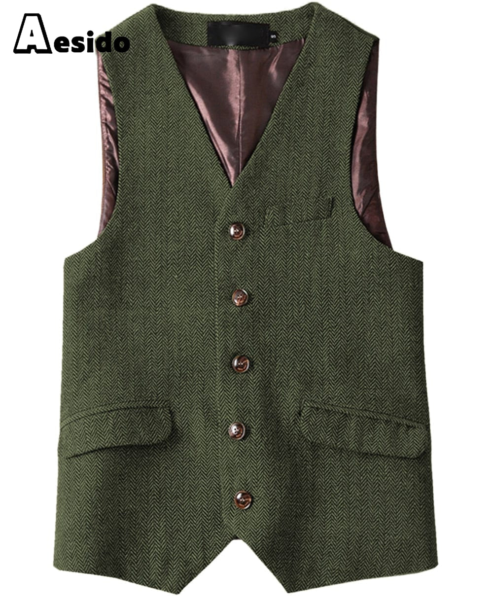 aesido Men Single Breast V Neck Waistcoat