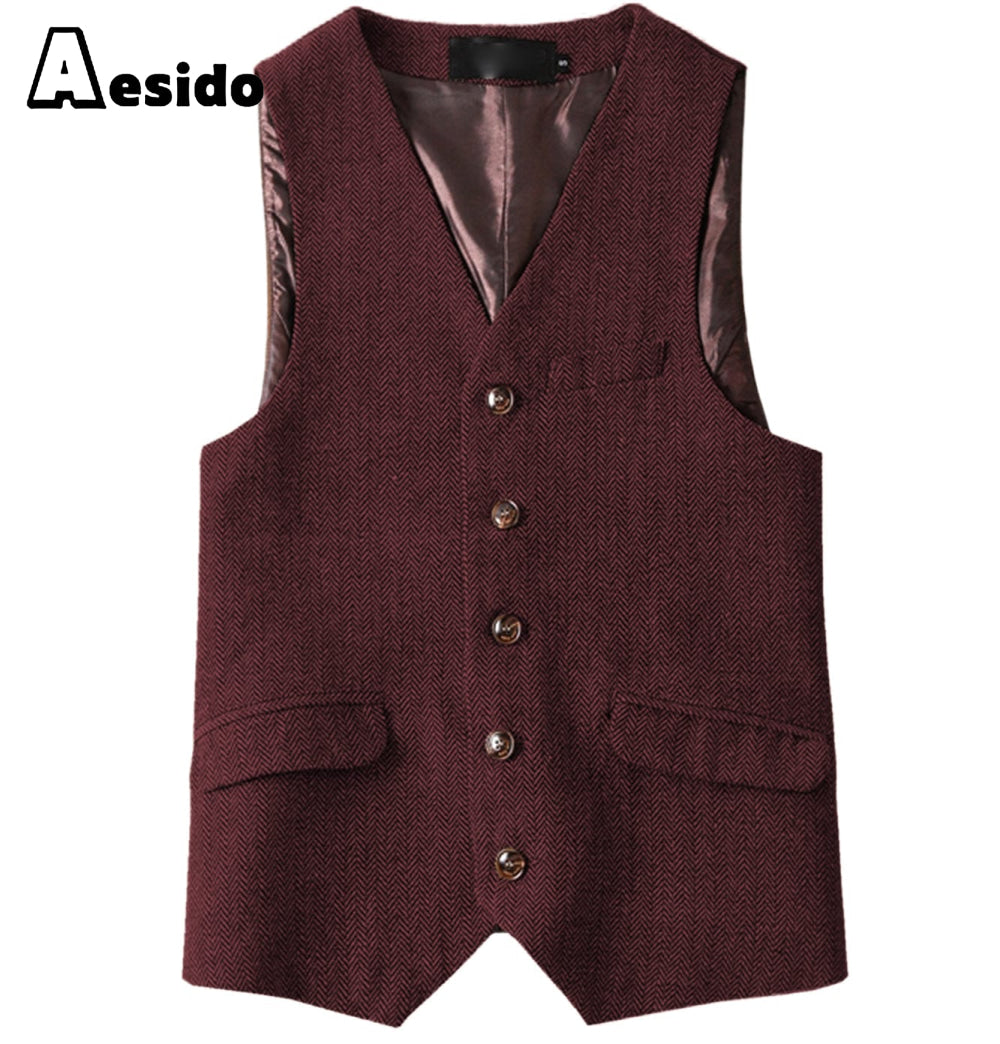 aesido Men Single Breast V Neck Waistcoat