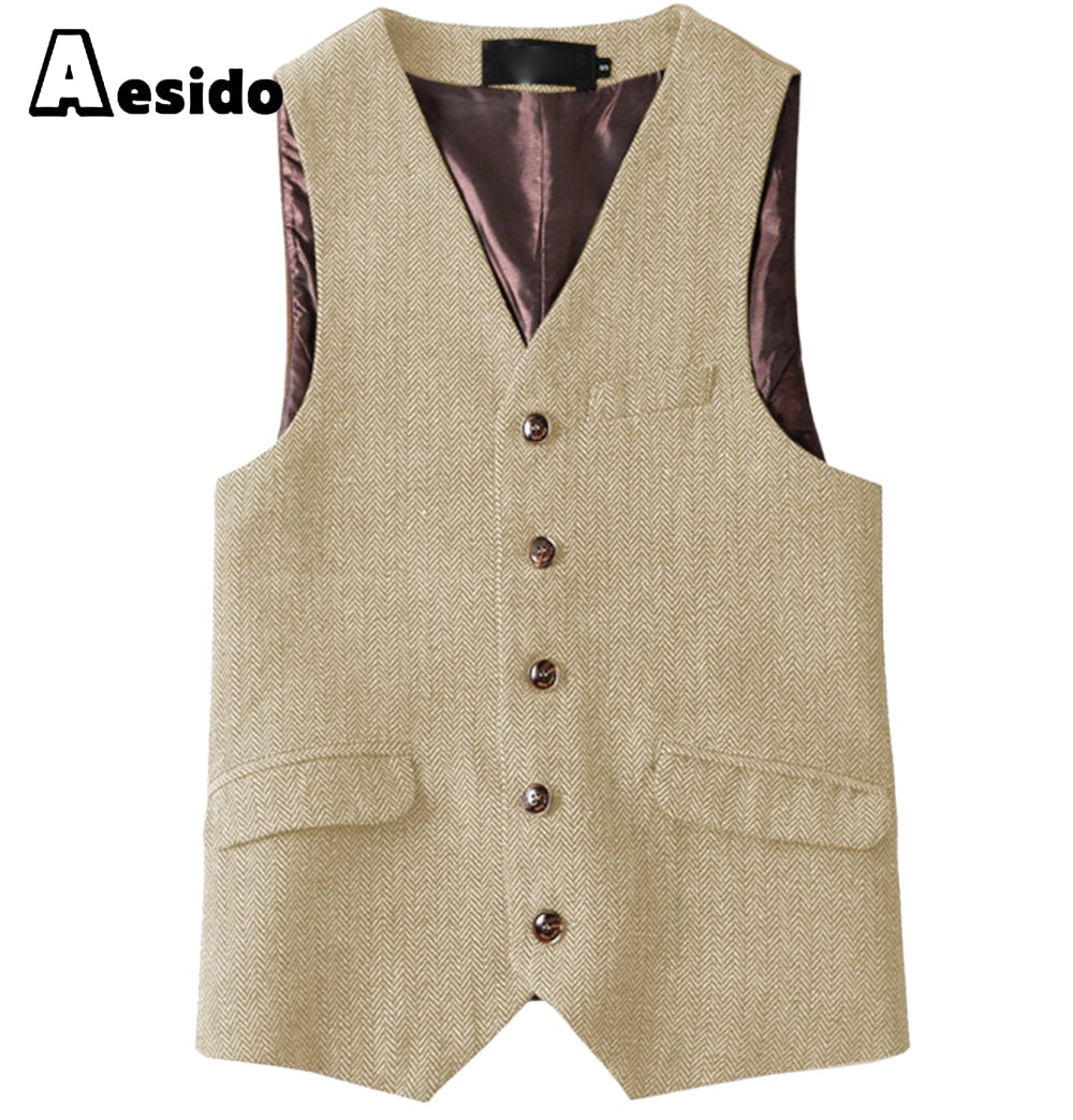 aesido Men Single Breast V Neck Waistcoat