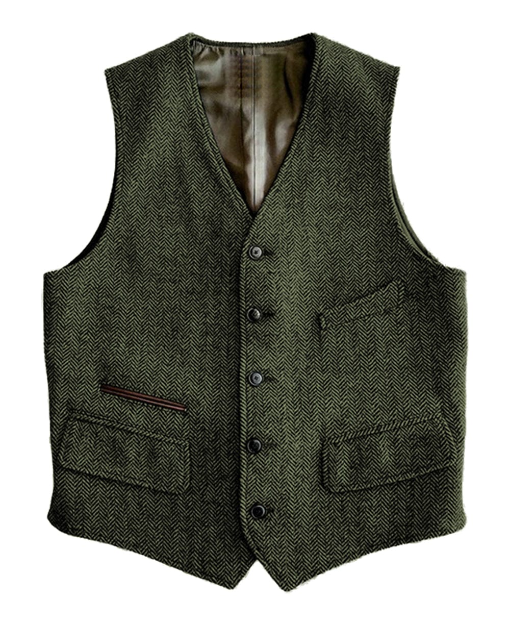 aesido Men Single Breaste V Neck Waistcoat