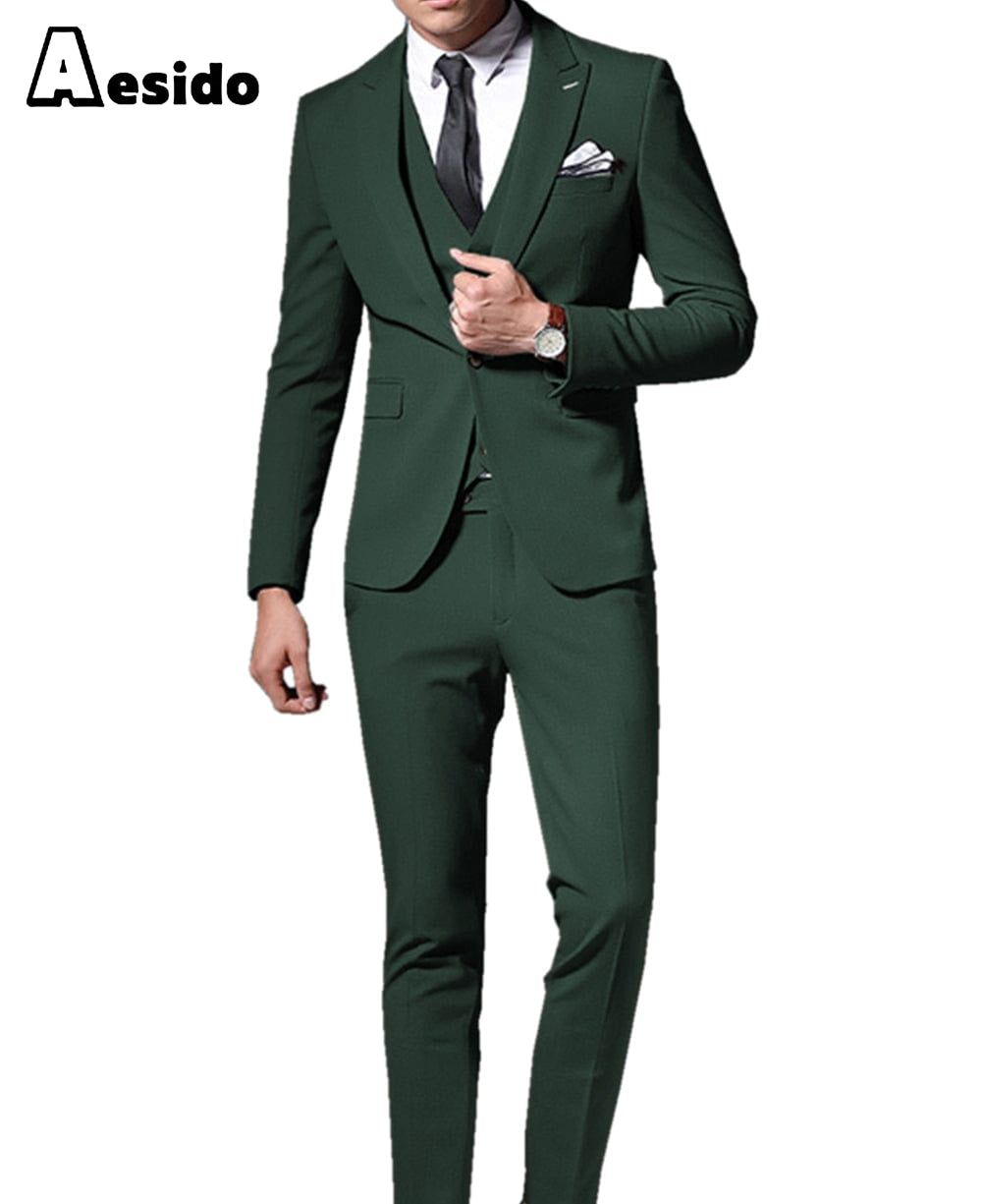 aesido Men Suit 3 Pieces Peak Lapel Single Breasted Jacket (Blazer+vest+Pants)