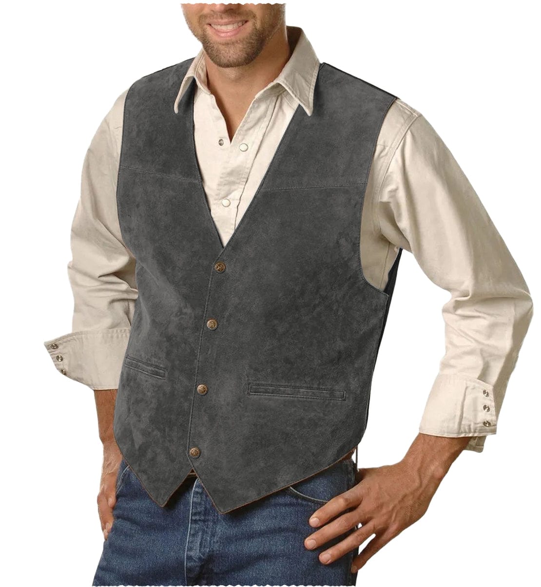 aesido Mens Single Breasted V Lapel Casual Suede Waistcoat