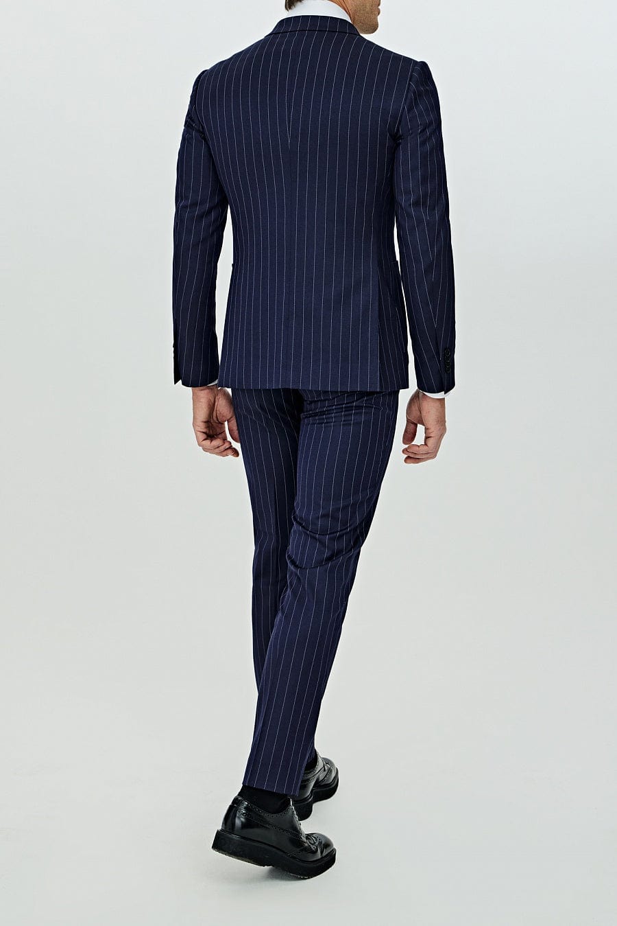 aesido Navy 2 Pece Business Double Breasted Notch Lapel Striped Men's Suit (Blazer+Pants)