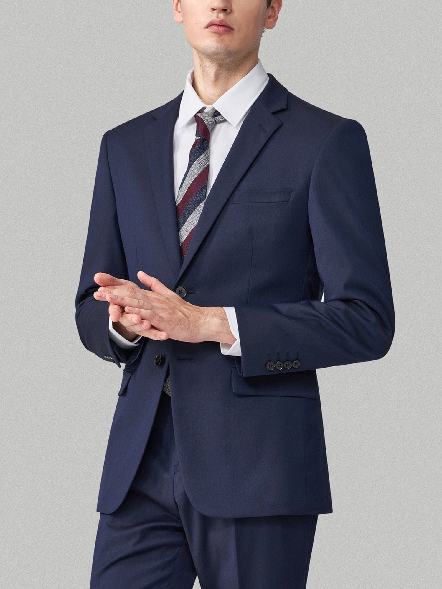 aesido Navy 2 Piece Solid Color Tuxedo Double Button Notch Lapel Men Suit (Blazer+Pants)