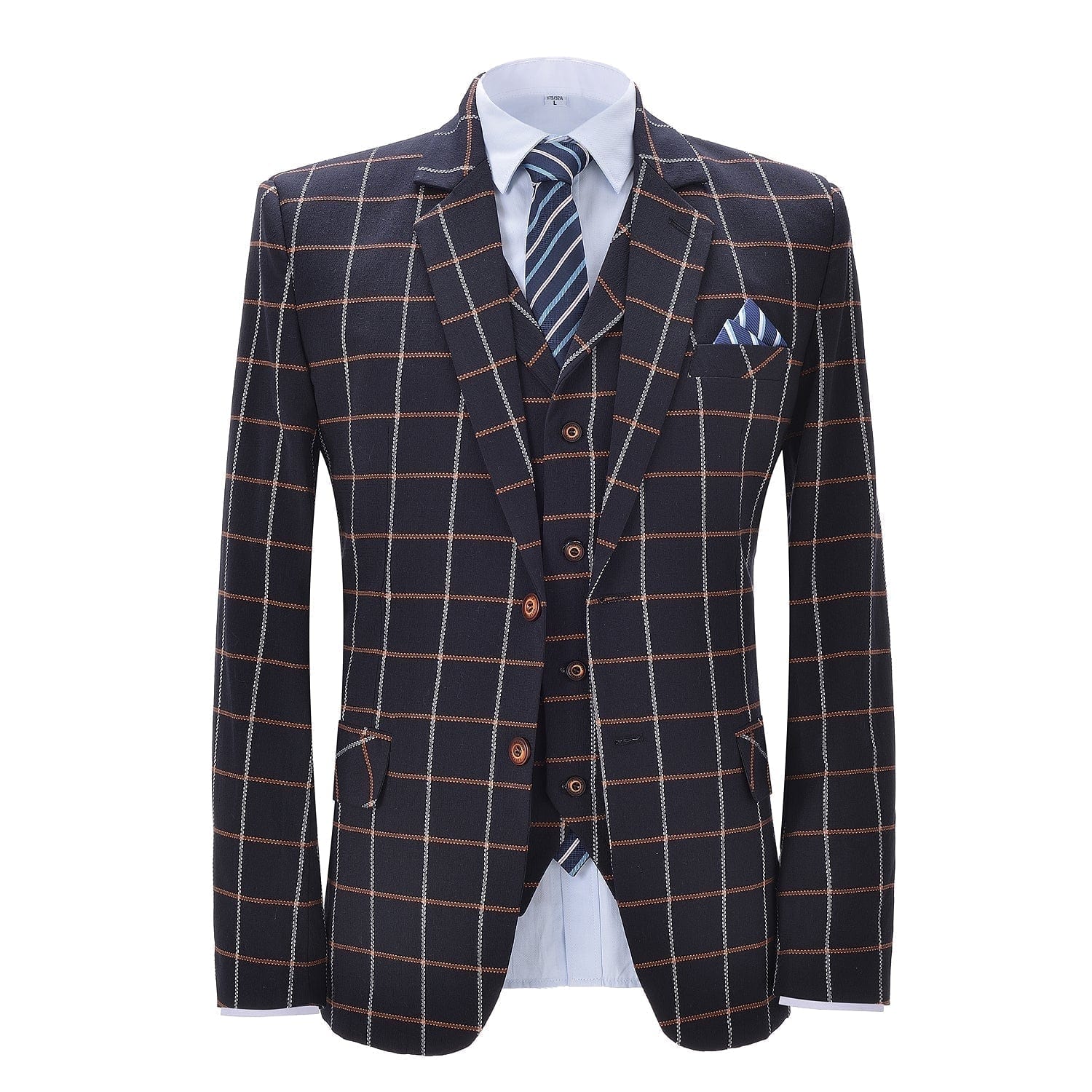 aesido Notch Lapel Plaid 3 Pieces Mens Suit For Wedding (Blazer+vest+Pants)