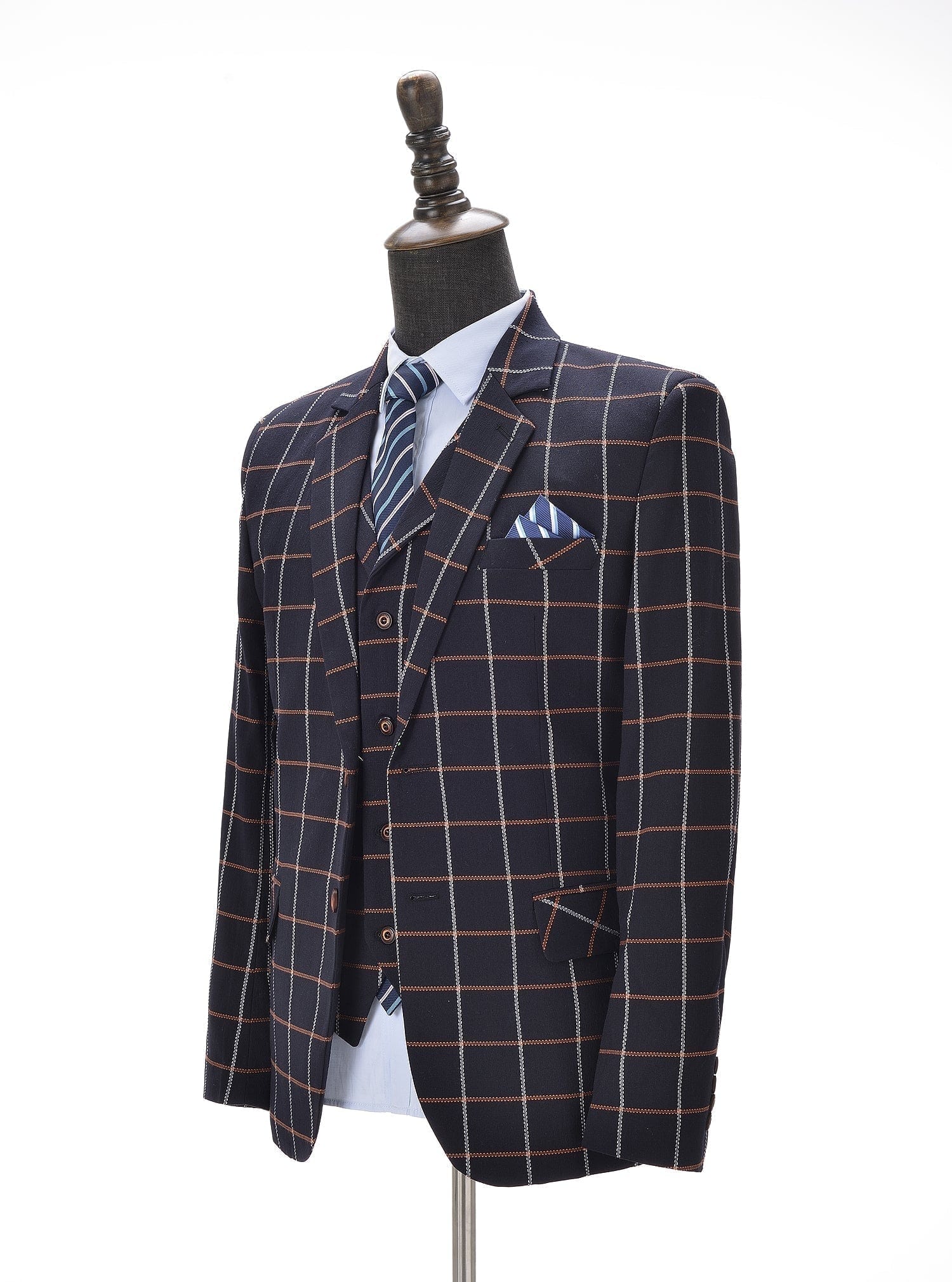 aesido Notch Lapel Plaid 3 Pieces Mens Suit For Wedding (Blazer+vest+Pants)