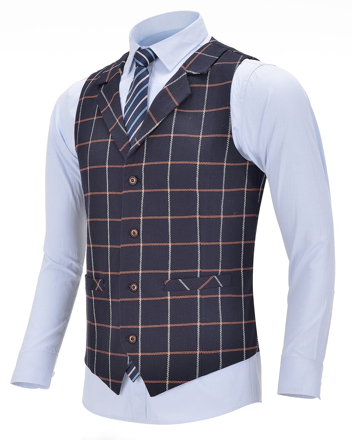 aesido Notch Lapel Plaid 3 Pieces Mens Suit For Wedding (Blazer+vest+Pants)