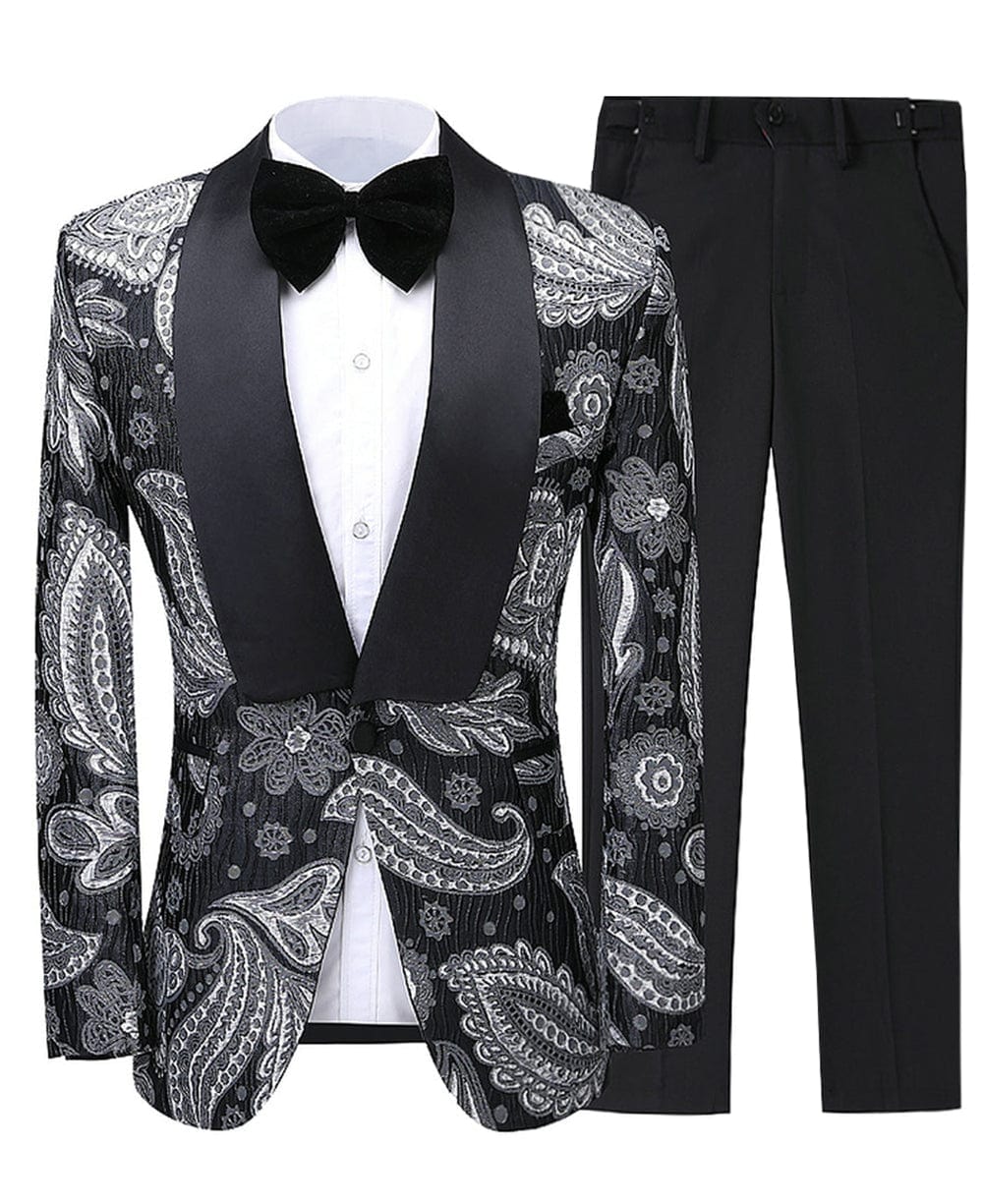 aesido Patterned Shawl Lapel 2 Pieces Mens Suit (Blazer+Pants)