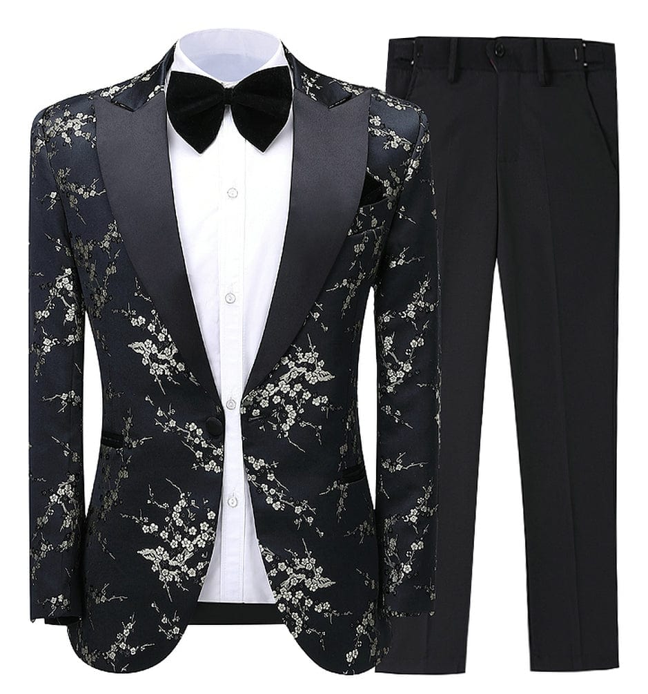 aesido Patterned Tuxedos Formal Peak Lapel 2 Pieces Mens Suit (Blazer+Pants)