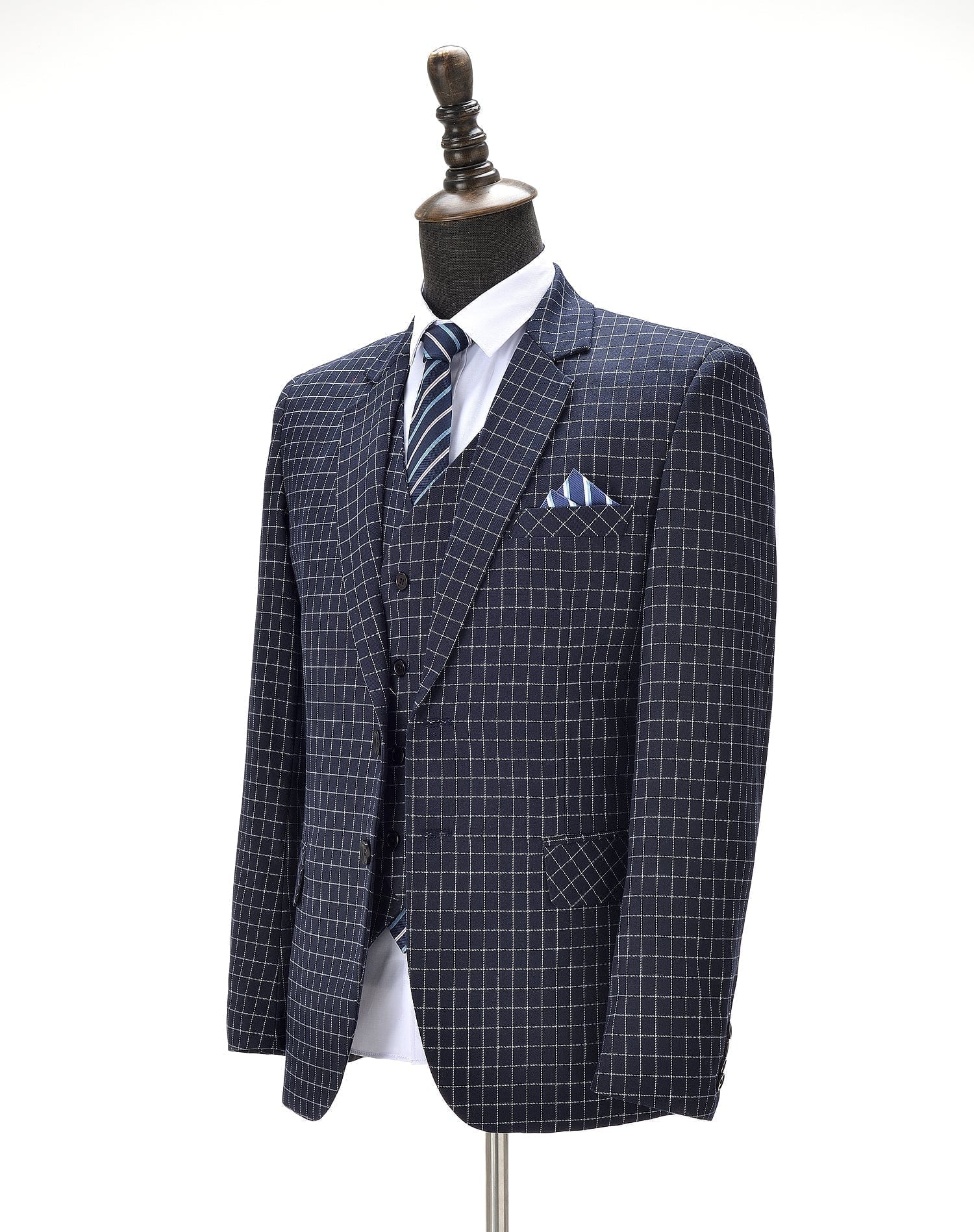 aesido Plaid 3 Pieces Notch Lapel Mens Suit (Blazer+vest+Pants)