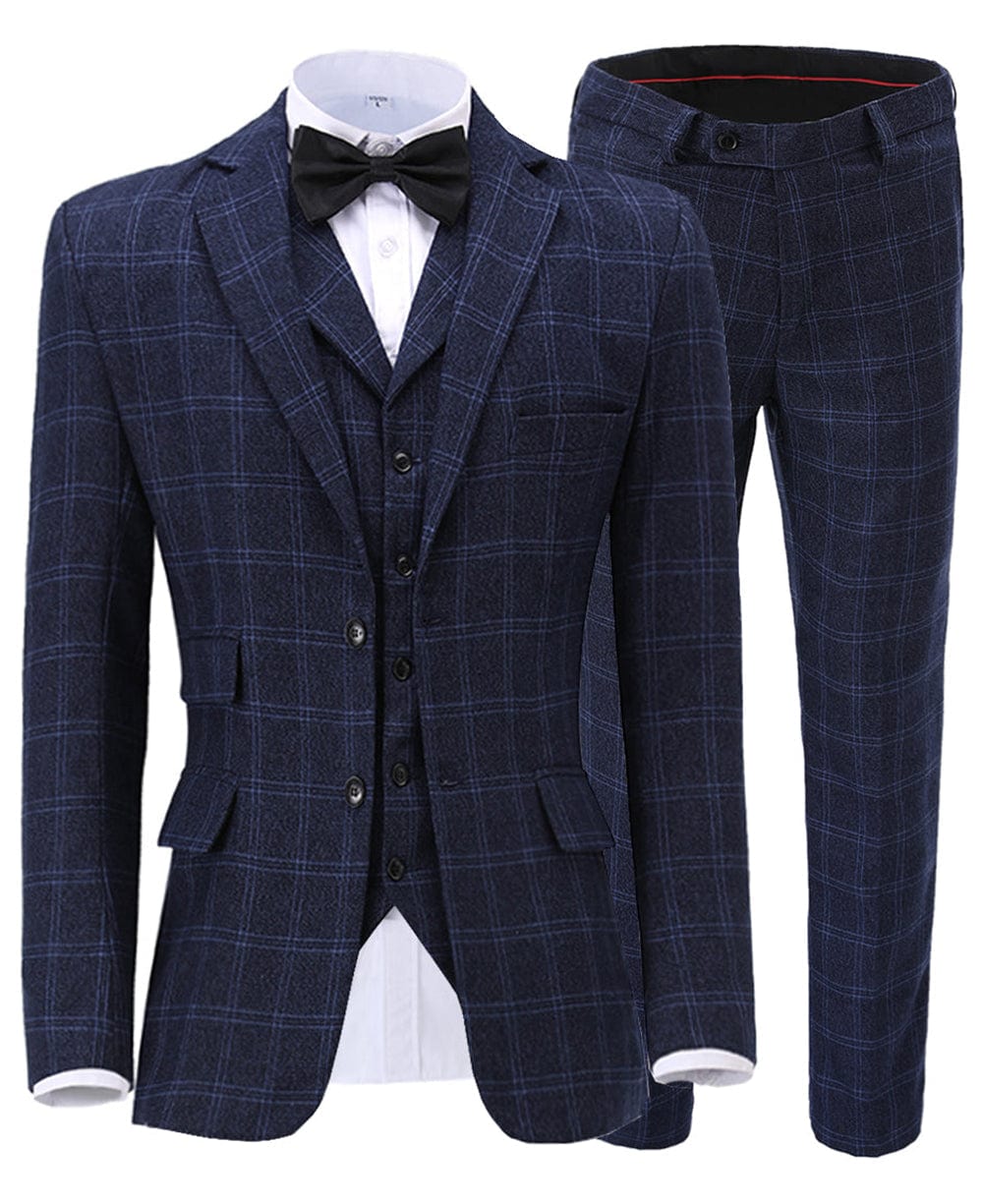 aesido Plaid Notch Lapel 3 Pieces Mens Suit For Wedding (Blazer+vest+Pants)