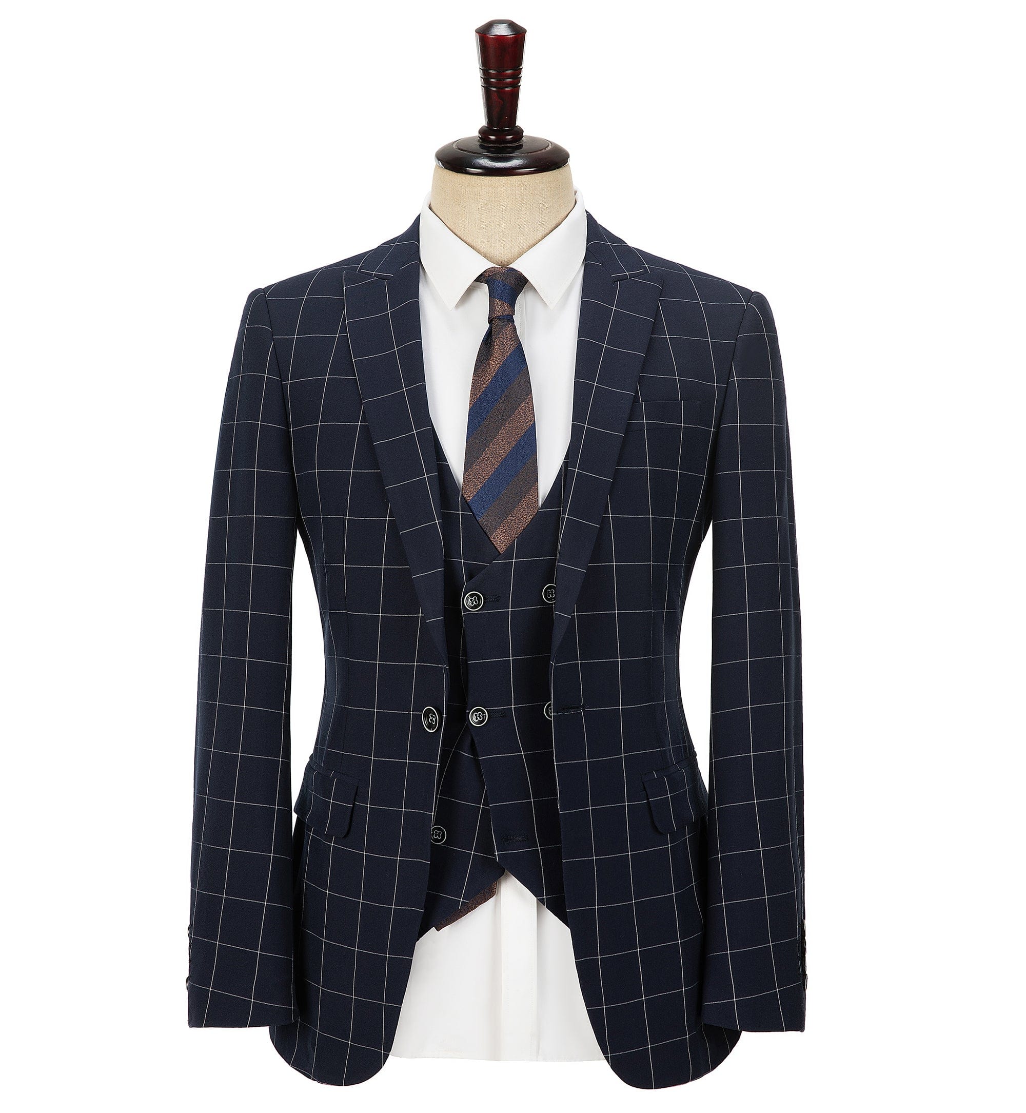 aesido Plaid Peak Lapel 3 Pieces Mens Suit (Blazer+vest+Pants)