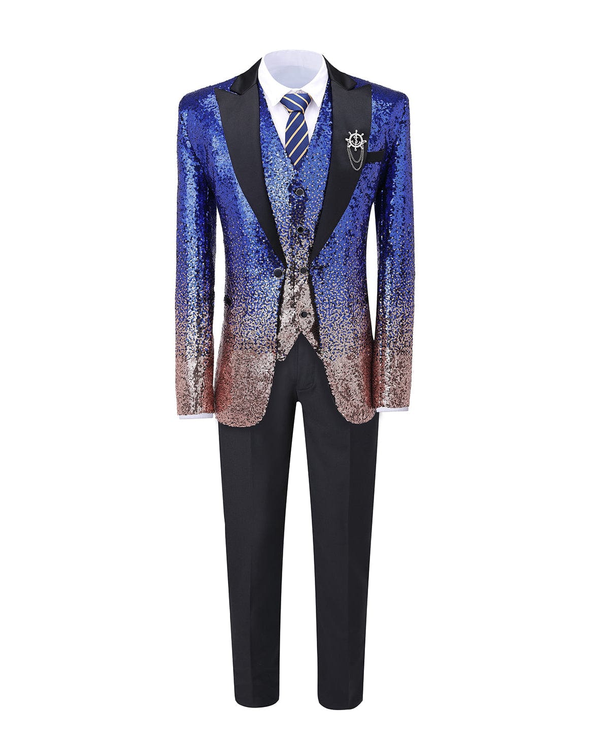 aesido Sequins Formal Peak Lapel 3 Pieces Mens Suit Tuxedos (Blazer+vest+Pants)