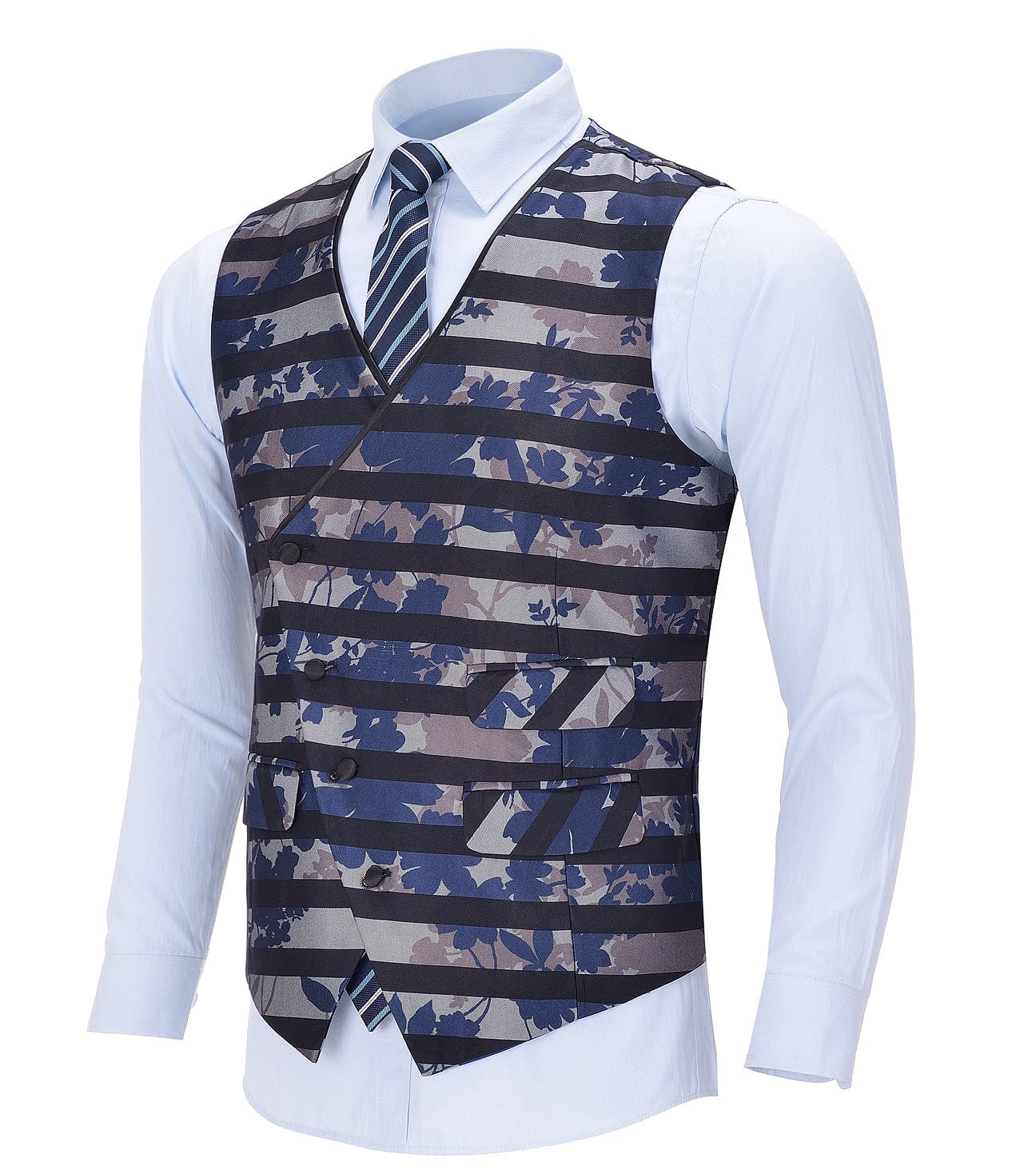 aesido Striped Patterned V Neck Waistcoat