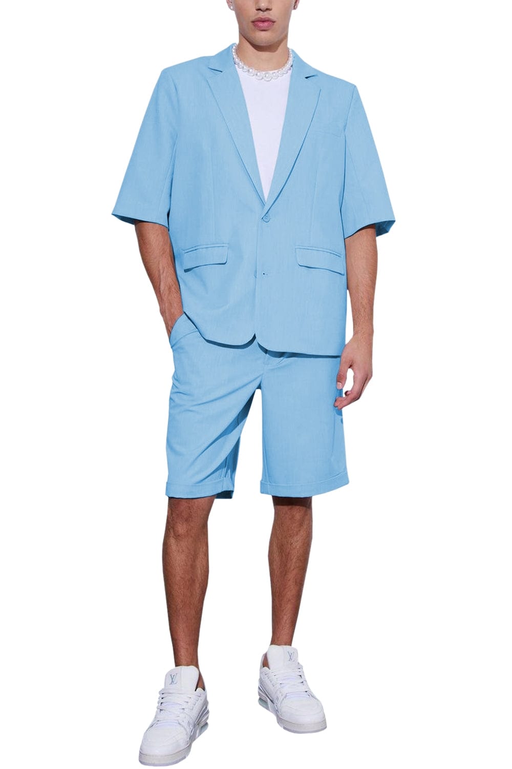 aesido Summer Casual Notch Lapel Men's Suit (Blazer+Shorts)