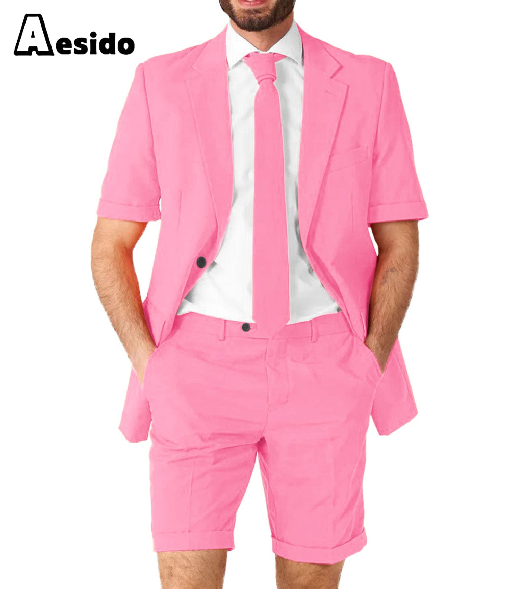 aesido Summer Notch Lapel Leisure Suit For Men (Blazer+Pants)